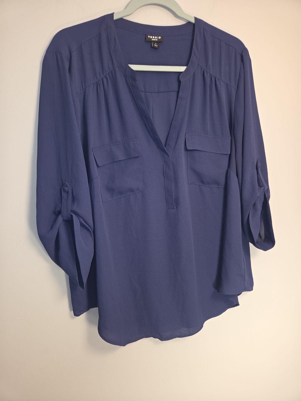 Torrid Harper Blue Georgette 3/4 Roll-Tab Sleeve Blouse Size 14/16